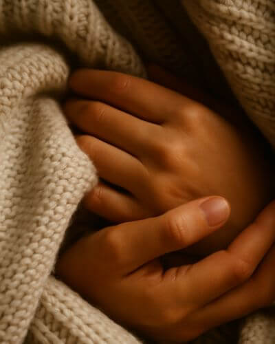 2 Hände eingekuschelt in eine Decke