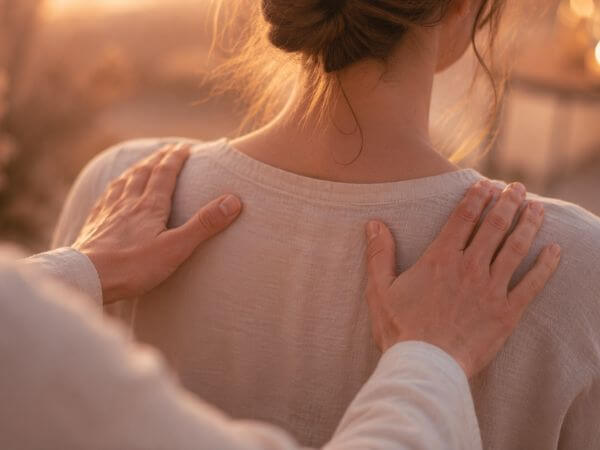 Sanfte Berührung für Reiki-Arbeit in entspannter Atmosphäre